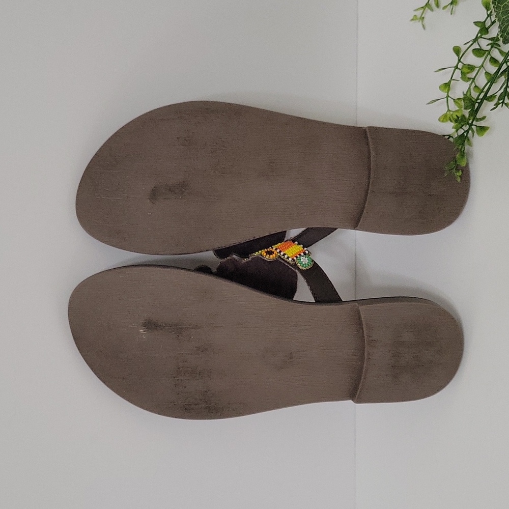 Jararè leather Malindi slip-on thong sandals with multicolor beads size 37 (6.5) - Picture 8 of 10